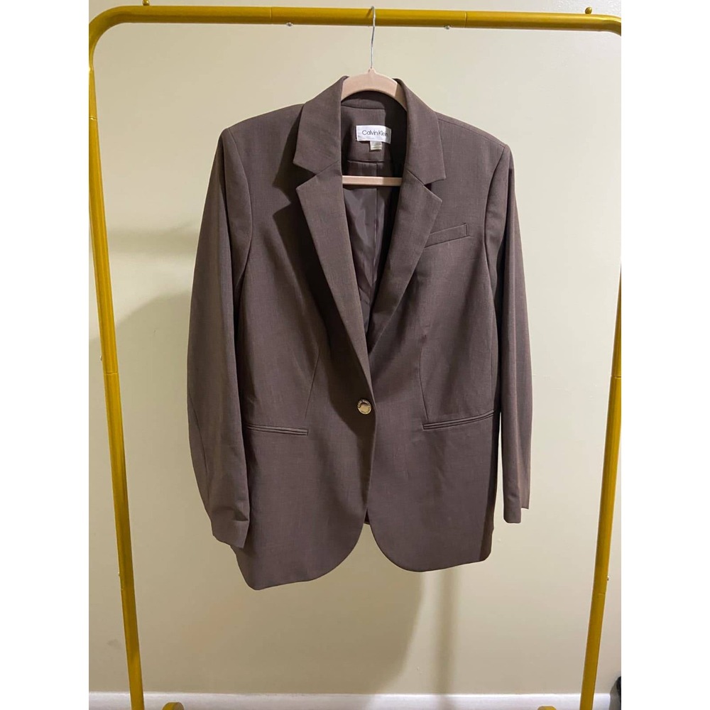 Calvin Klein Womens Brown‎ Single Button Tailored Blazer Jacket Size 14W - Picture 2 of 8